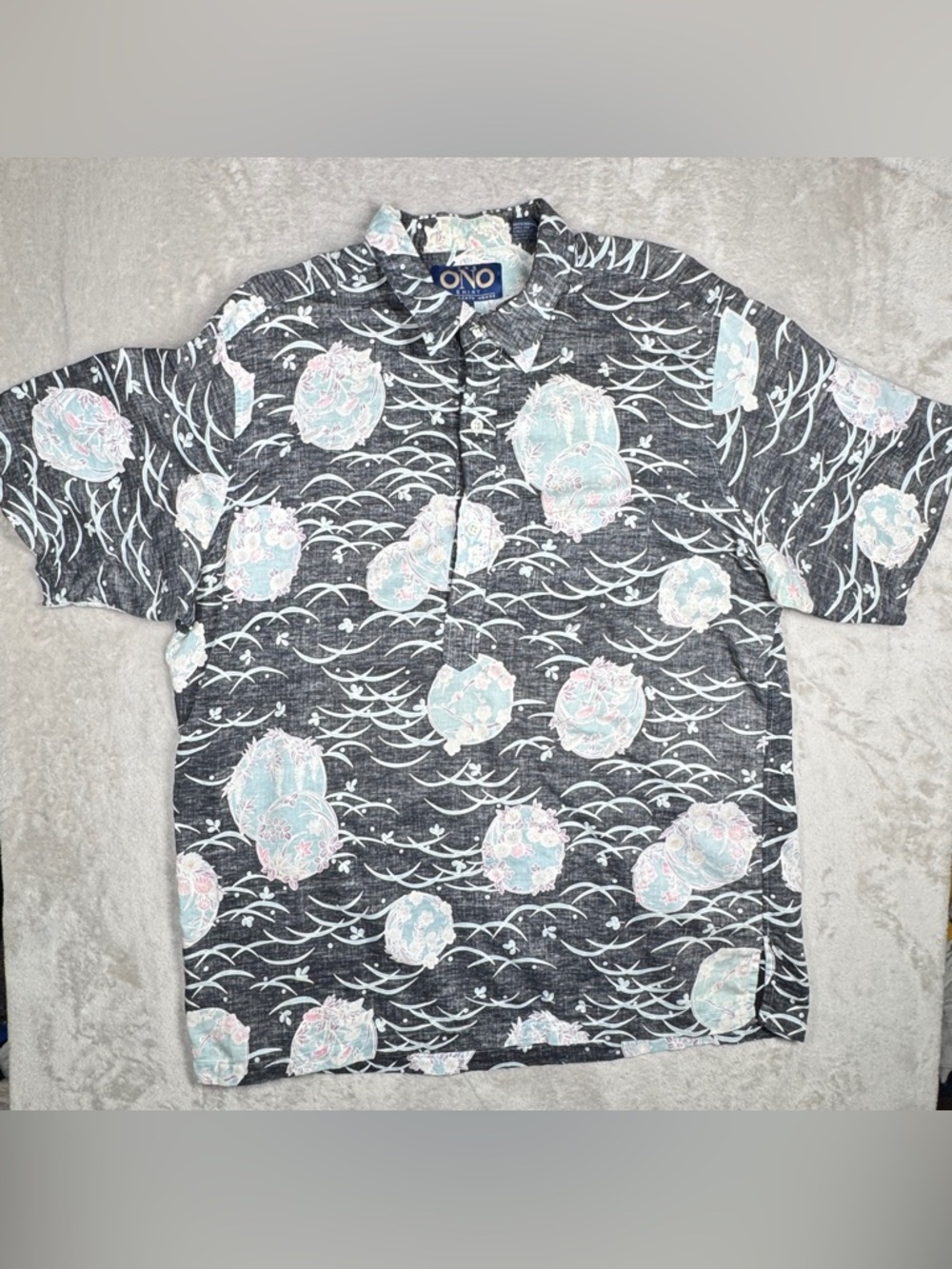 The Ono Shirt by Liberty House 100% Cotton Black Floral Hawaiian Shirt Men’s XL
